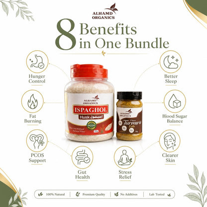 Alhamb Organics products with benefits listed on a white background