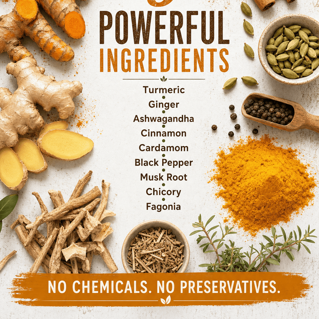 Spices and herbs with 'Alhambra Organics' branding on a white background