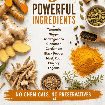 Spices and herbs with 'Alhambra Organics' branding on a white background